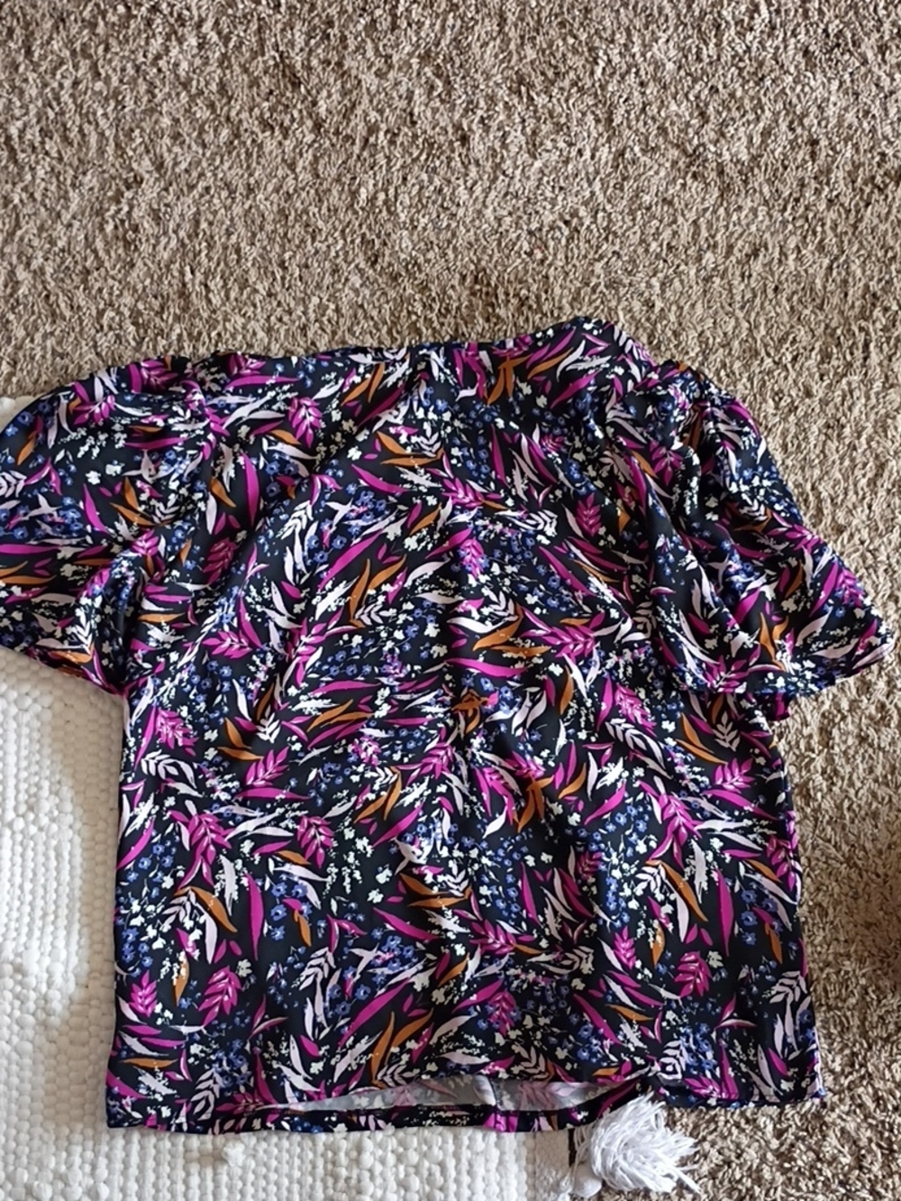 Ann Taylor Factory Top.Vibrant Multicolor Printed Blouse - Pink, Navy & Brown